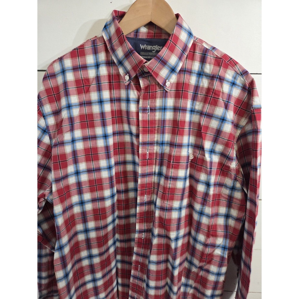 Wrangler Button Up Long Sleeve Shirt Men's Sz XL Plaid Red White Blue Premium